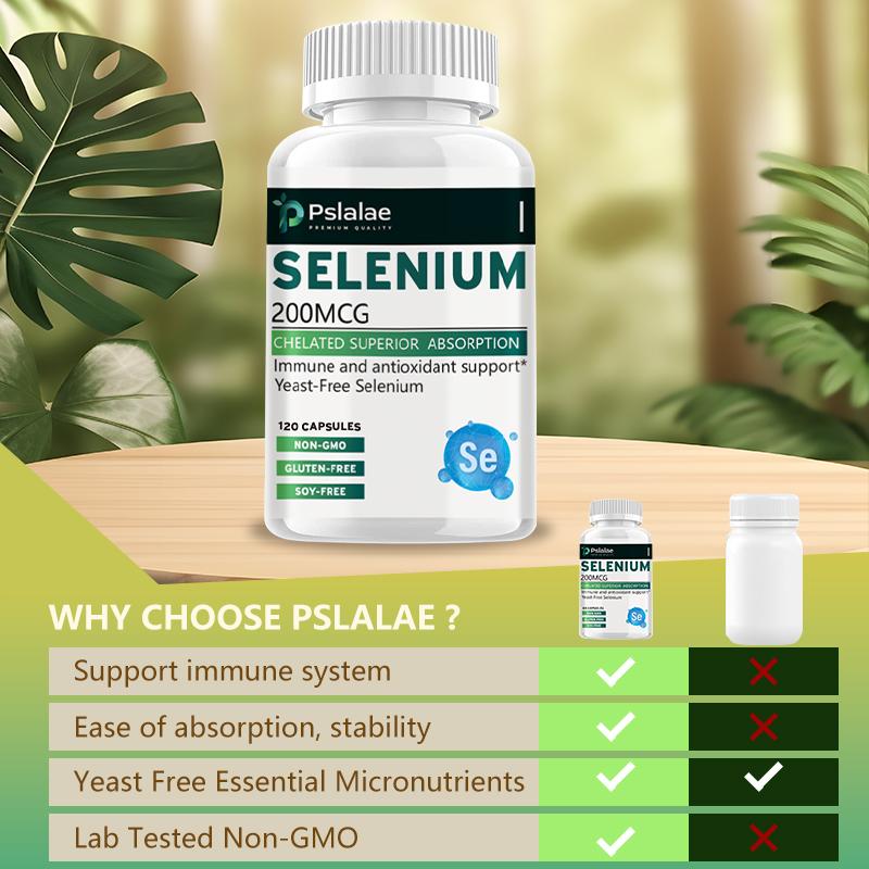 Pslalae Selenium Extract Capsules, 200 micrograms per serving, all-natural, 120 capsules, suitable for adults, high absorption rate.