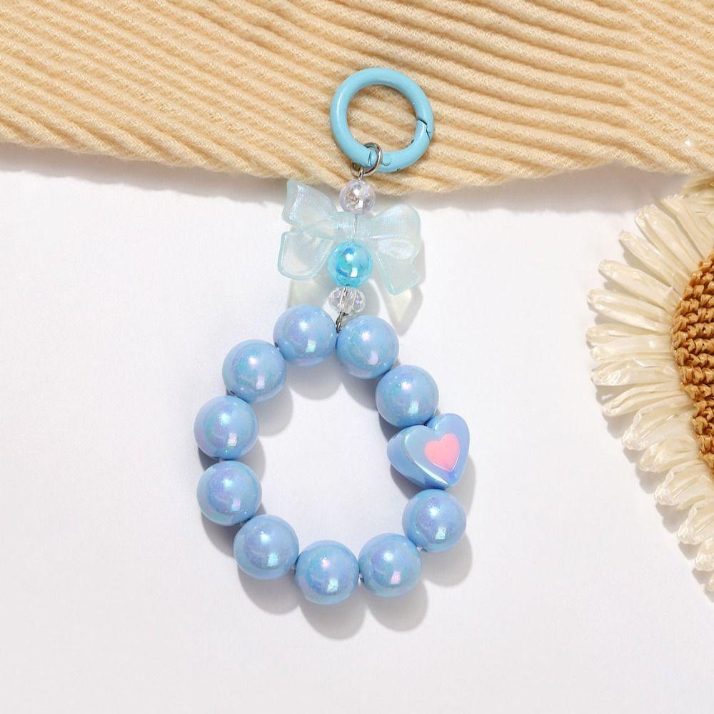 Bowknot Candy Color Beads Keychain Anti-lost Phone Wrist Strap Phone Acrylic Lanyard  Jewelry Gift