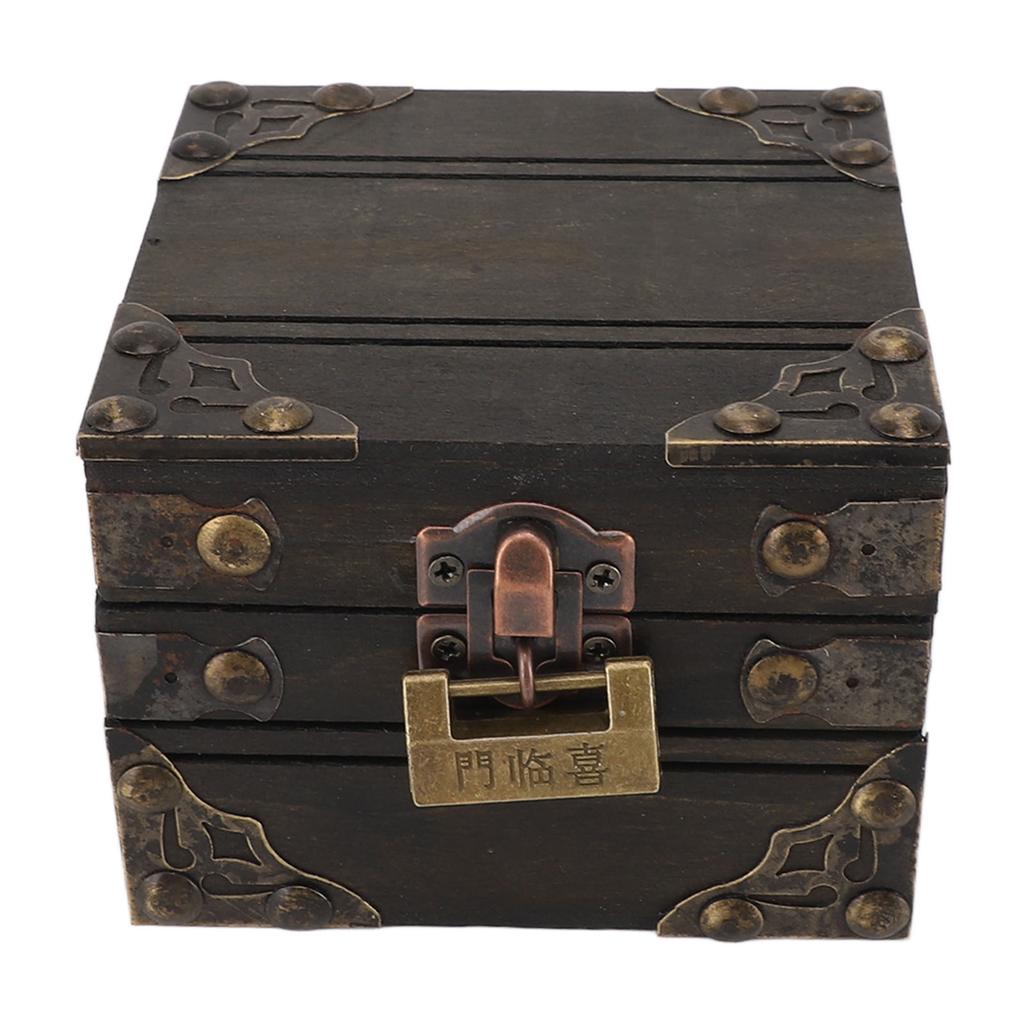 Large Jewelry Box Large Capacity Antique Durable Wood Dark Grey Vintage Jewelry Box with Metal Lock