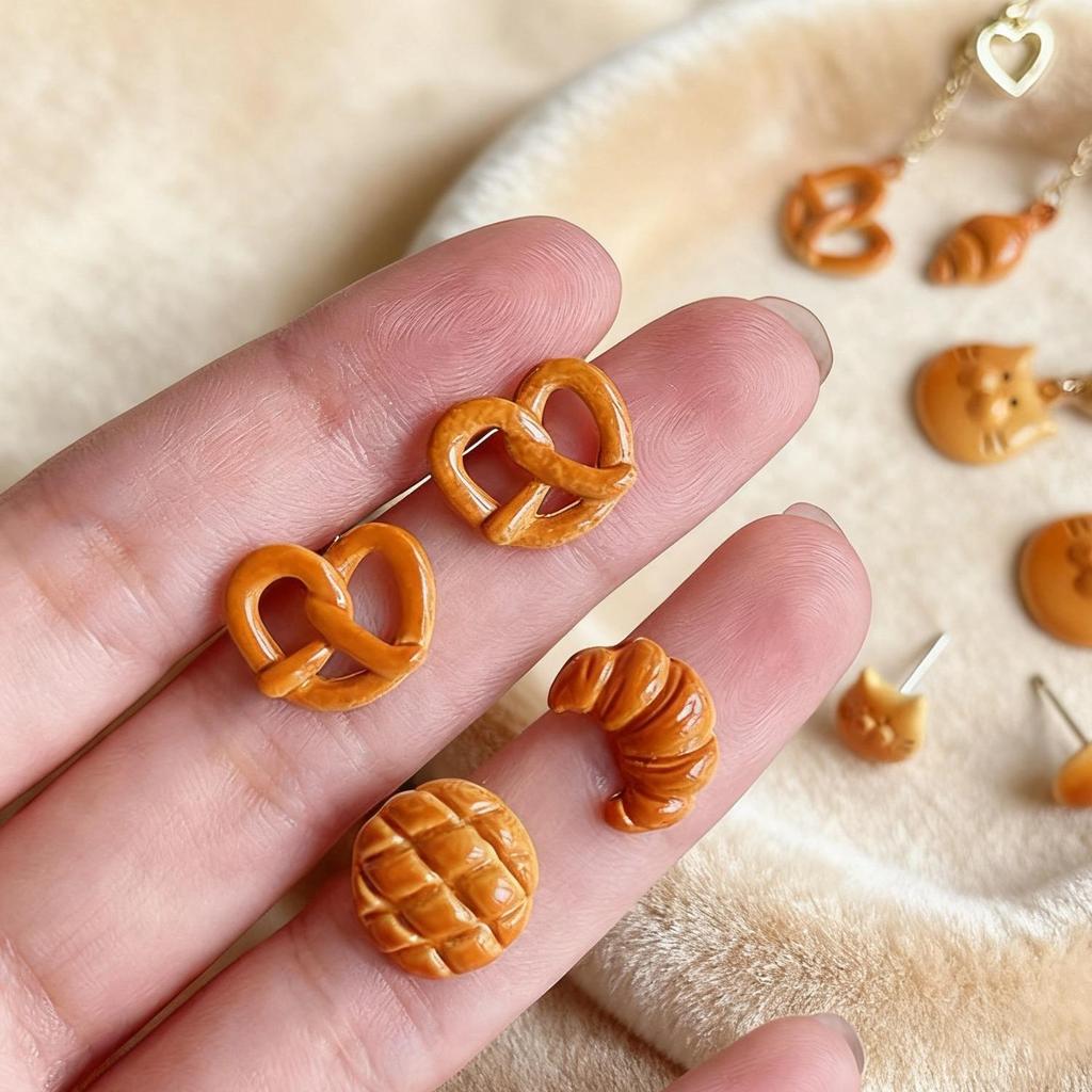 Fun & Cute Caramel Bread Drip Oil Geometric Stud Earrings: Cartoon Niche Light Luxury Accessories