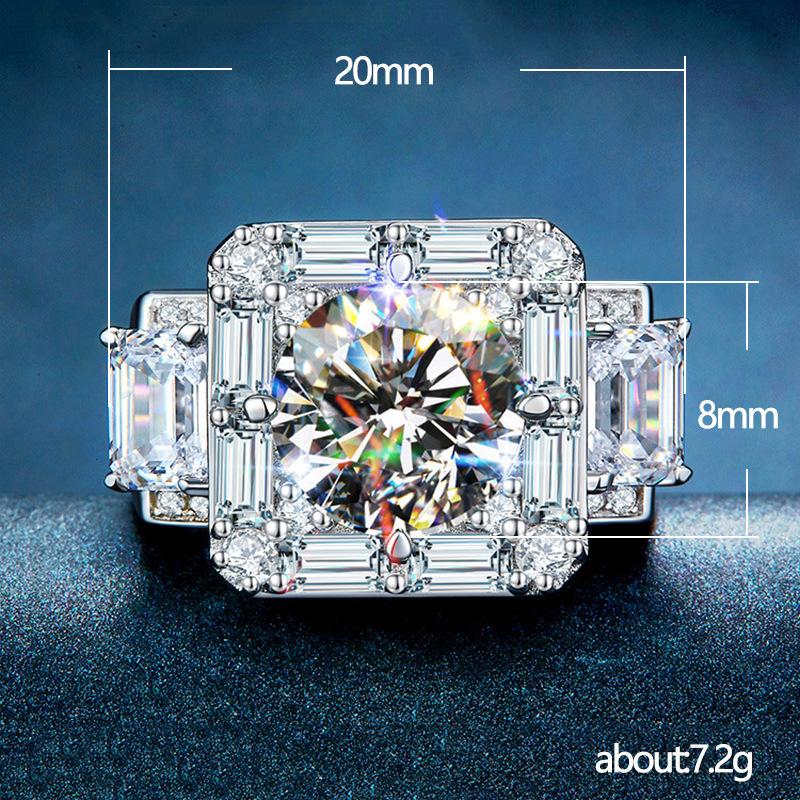 New, luxury T-square zircon men's ring, copper-plated platinum full of small diamonds, domineering men's ring.