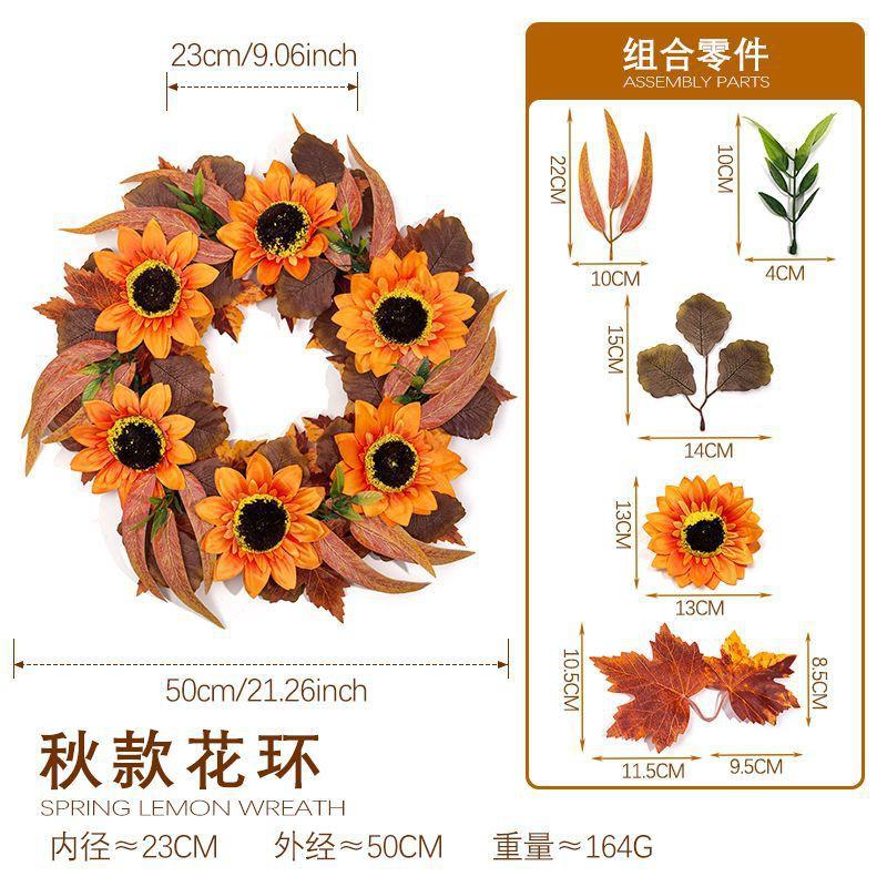 Maple Leaf Wreath Door Decor Fall Harvest Festival Thanksgiving Home Decoration Artificial Floral Garland