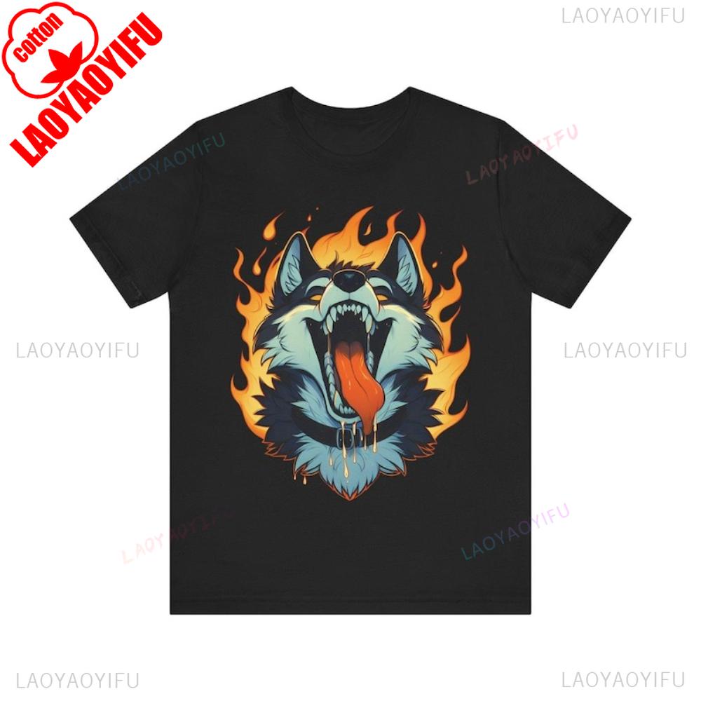 Yiff in Hell Furry Shirt Fursona Fandom Tshirt Hot Furry Wolf Printed TShirt Modern and Trendy Mens Tee Cosplay Role Play Tops