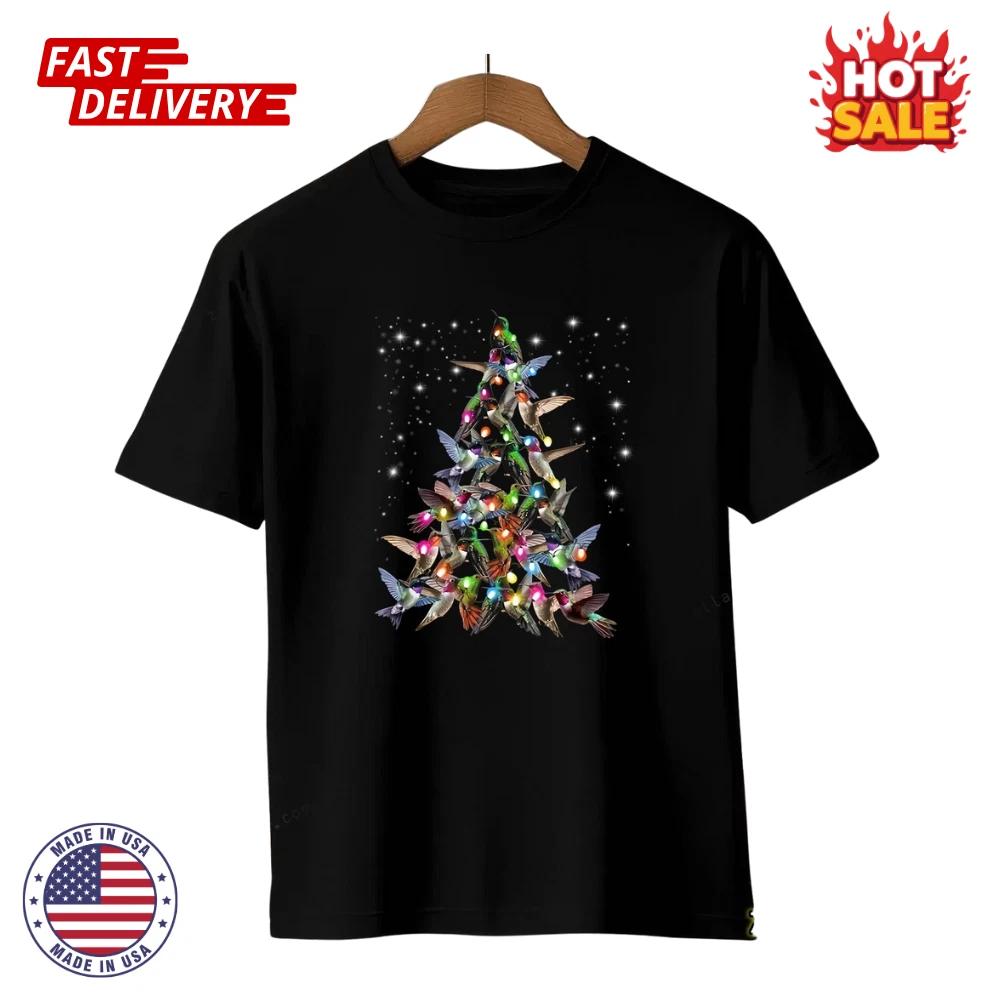 Funny Hummingbird Christmas Tree Inspired Shirt Bird Lover Merry Xmas Tee Unisex 4XL