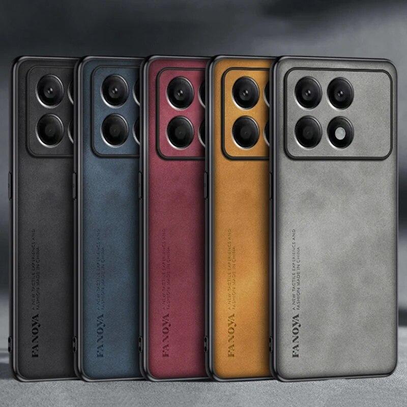 Luxury PU Leather Case For Xiaomi Poco X6 Pro PocoX6 Back Cover Matte Full Protection Silicone Phone Case For Poco X5 Pro 5G