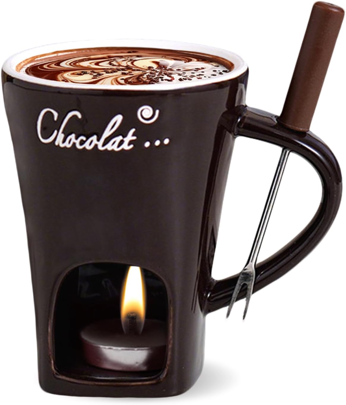 Chocolate Melting Fondue with Forks and Candle Sweet Chocolate Cheese Heating Fondue Cup Creative Coffee Ceramic Mug Tableware