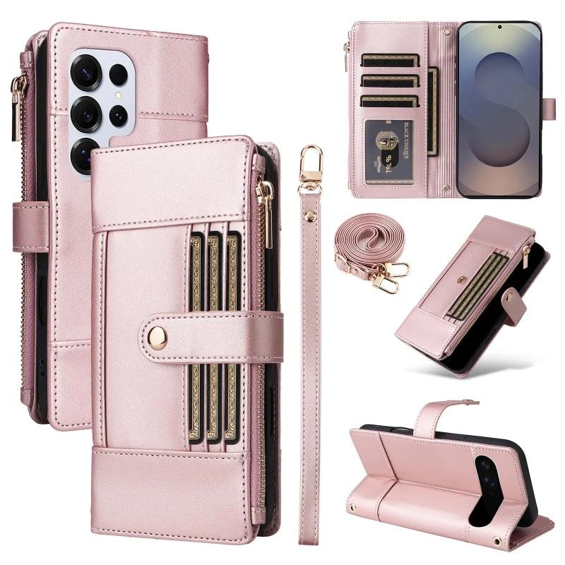 Crossbody Leather Case For Samsung Galaxy S25 Edge S24 Ultra S23 FE S22 S21 Plus A56 A36 A16 A26 A55 A35 A15 Wallet Phone Cover