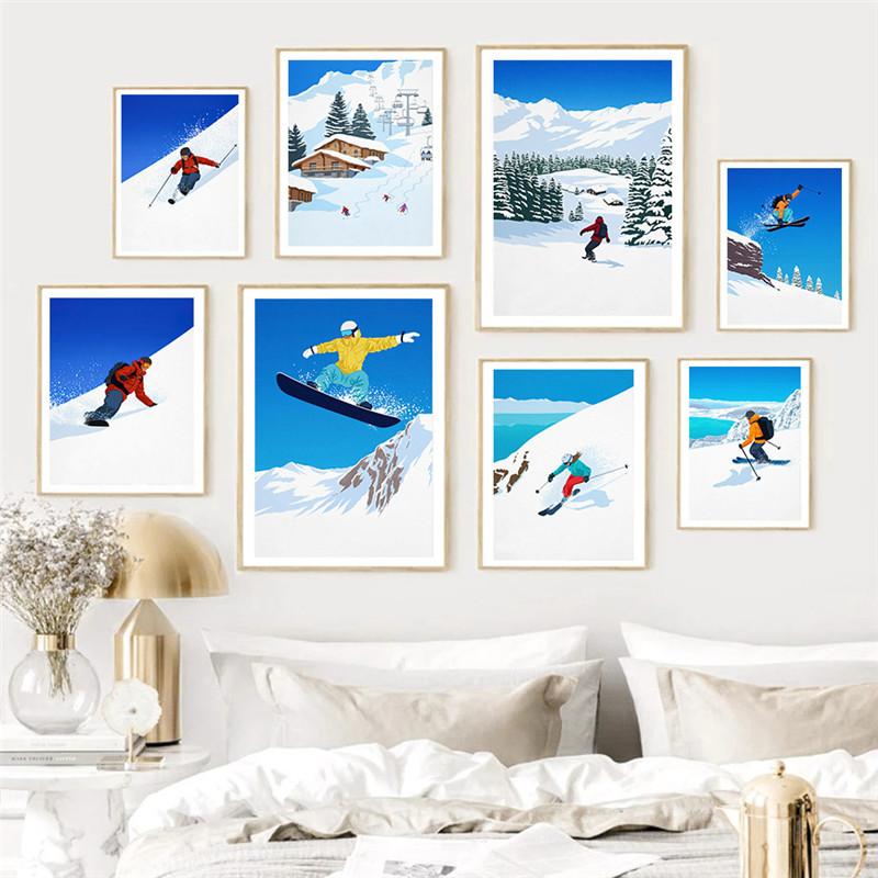 Kaufe Skier Canvas Painting Poster Sports Competition Snowboard Ski ...