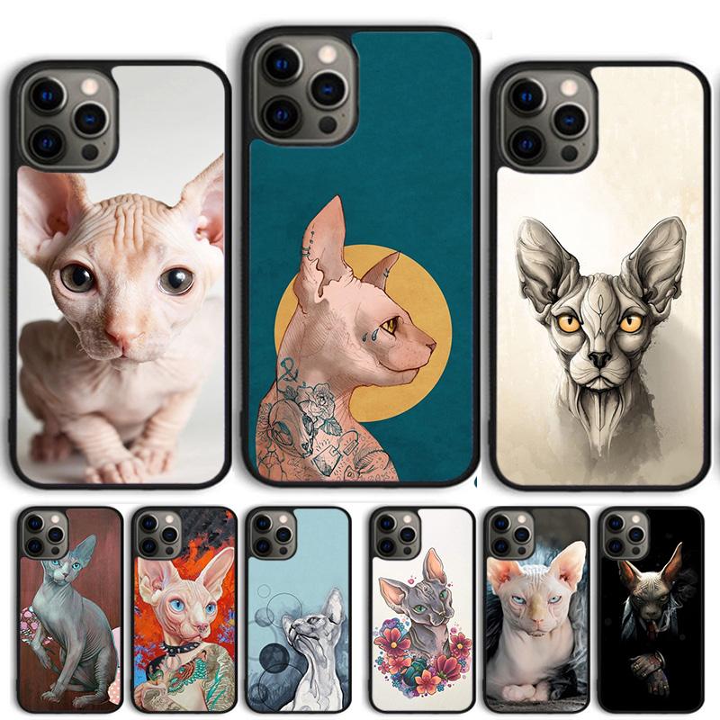 Tattoo Sphinx Cat Phone Case For iPhone 17 Air 13 12 14 15 16 Cover For Apple 14 15 16 11 Pro Max Plus Coque