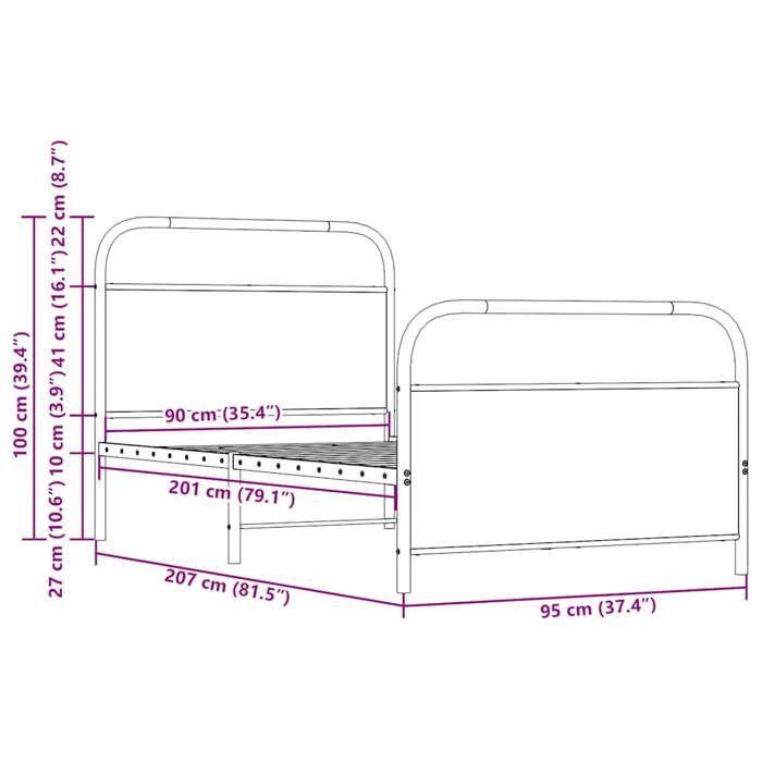 VidaXL Cadre de lit sans matelas 90x200cm chêne marron bois ingénierie, meuble de chambre à coucher, lit simple, sommier, 4100318