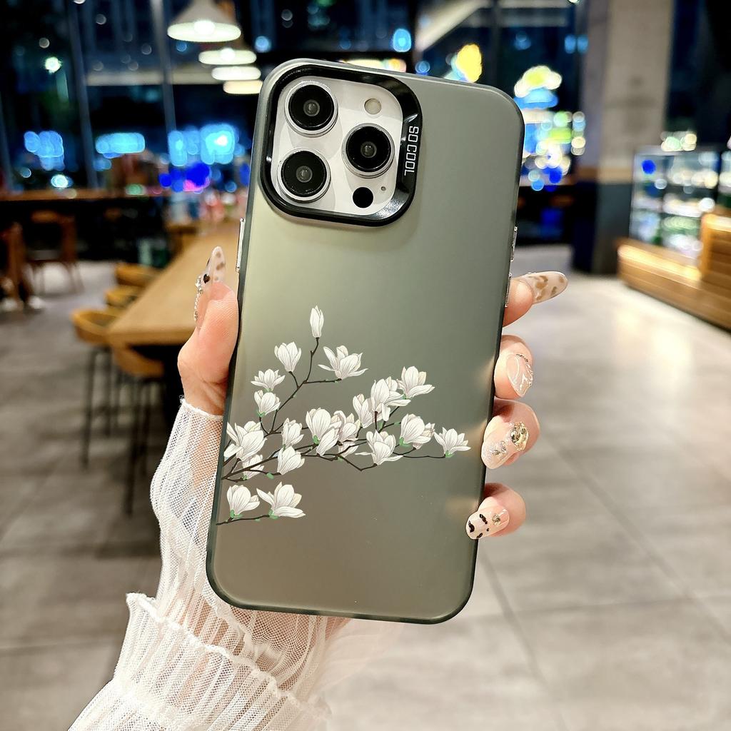 Color Phone Case For iPhone 17 16E 16 11 15 14 Pro MAX 12 13 MINI 7 8 Plus XR SE Silver Plated IMD Cover Protection Flower