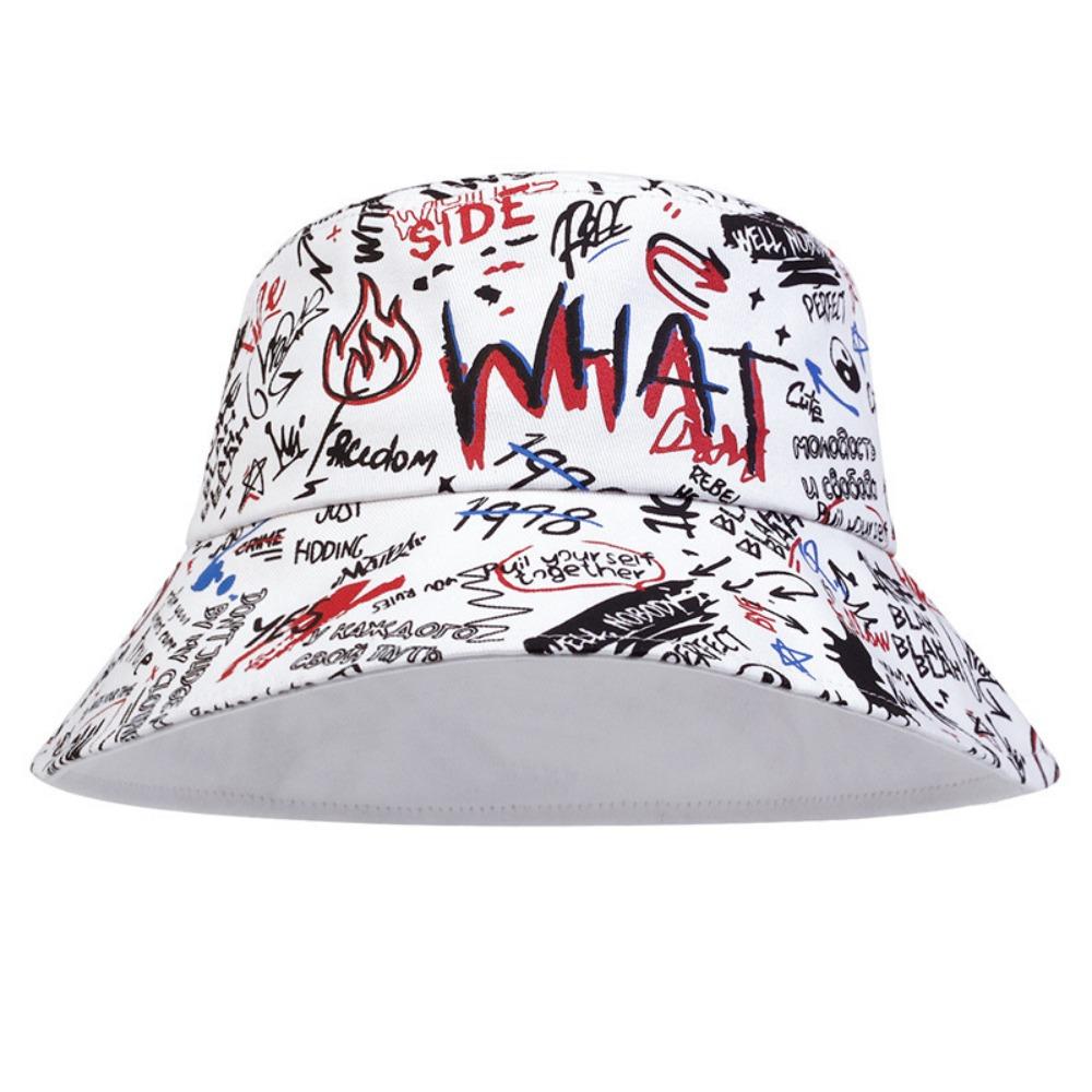 Hip Hop Bucket Hat Letter Graffiti Sun Hats Fashion Outdoor Sunscreen Hat Travel белый