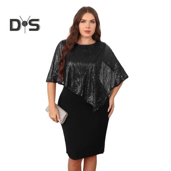 Ärmelloses Damen-Umhangkleid mit Paillettenbesatz Übergroßes Pailletten-Bodycon-Bleistiftkleid Damen Abend-Midikleid