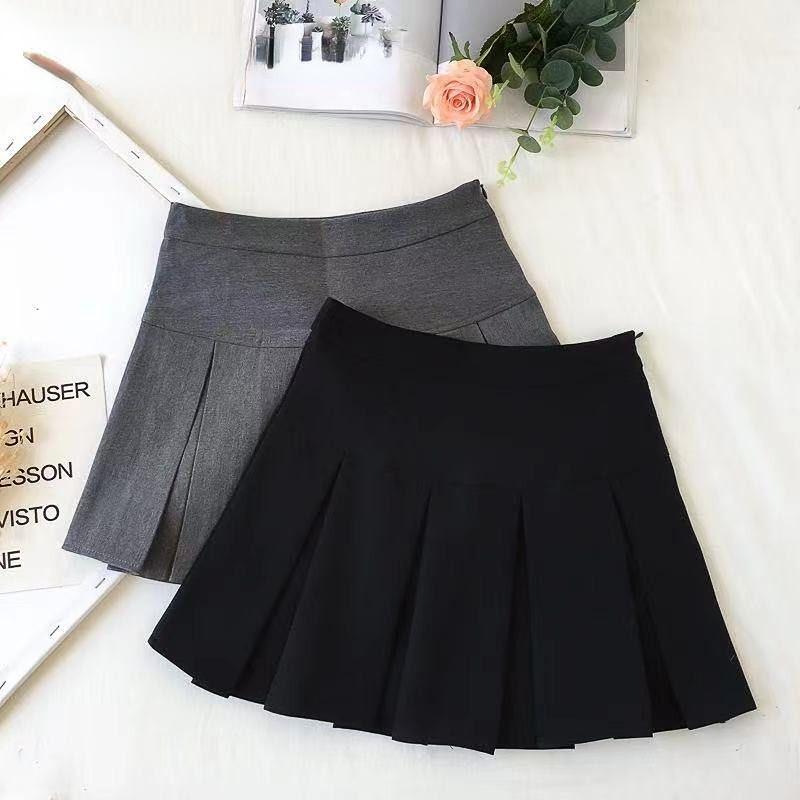 HOUZHOU Mini Skirt Women Summer Skirt Grey Korean Vintage Basic College Style Student Casual High Waist Skirt