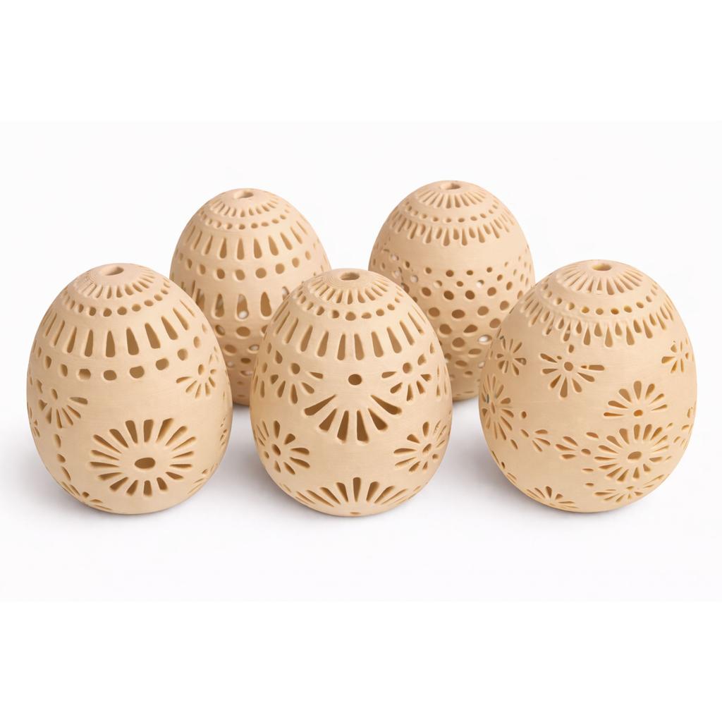 Set of 5 beige openwork Easter eggs, spring decoration
