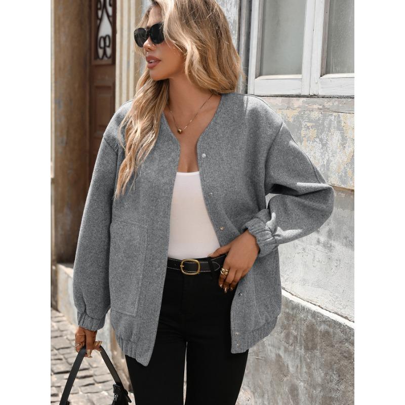Damen S Stehkragen Mittellang Locker Langarm Jacke Mantel