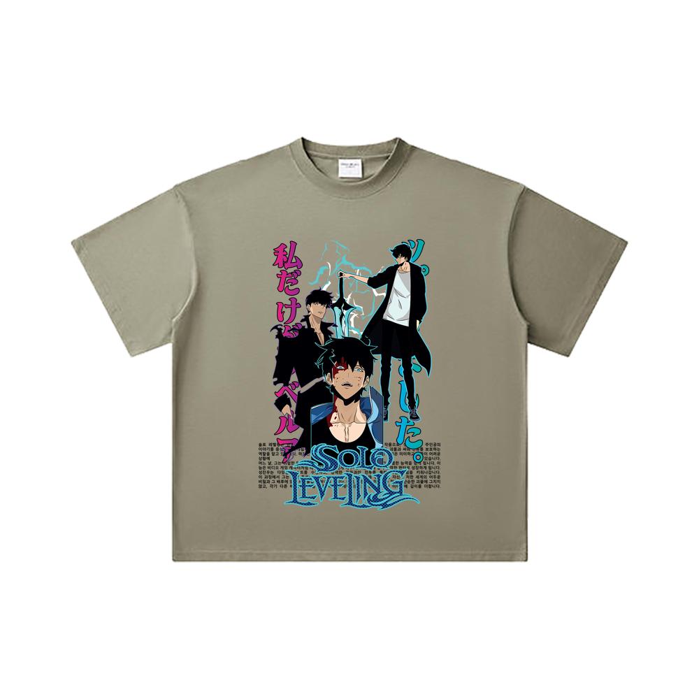 260 GSM Double Yarn 32 Count 100% Cotton Solo Leveling V2 Sung JinWoo Print Unisex Heavy Cotton T Shirt