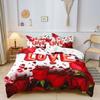 3pcs Valentine'S Day Romantic Bedding Set Red Roses LOVE Balloons Duvet Cove Sets, Festival Gift Queen King Size Gifts for Lover