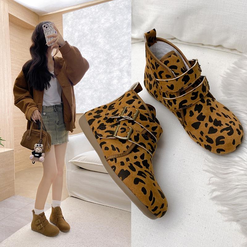 Fashion Fashion Booties Autumn New Round Toe Suede Metal Buckle One Strap Soft Sole Anti-slip Wear-resistant Flats