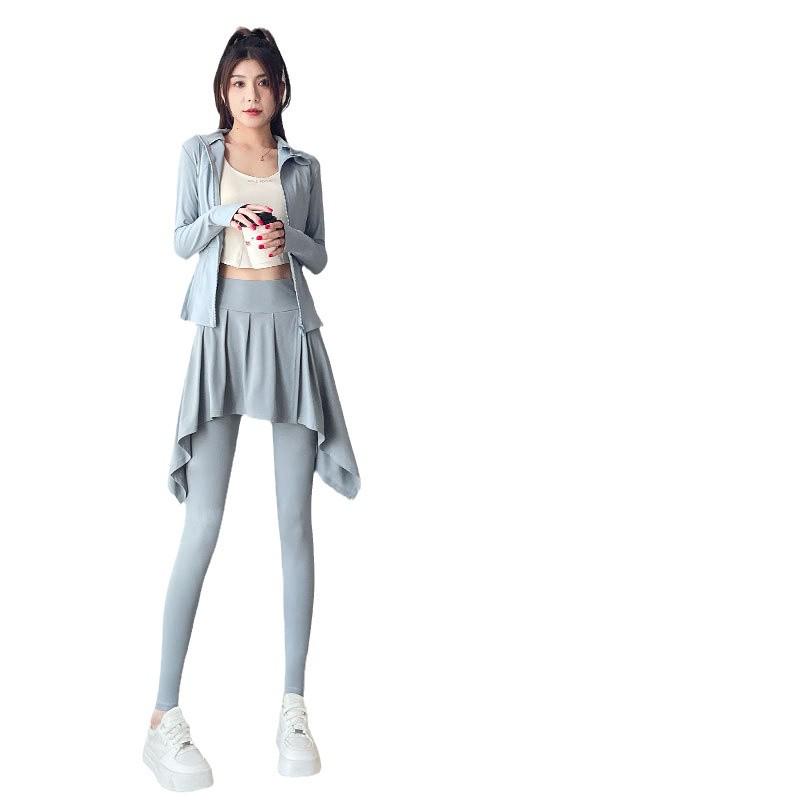 Women's Autumn 2024 High-End Yoga & Sportswear Set - Jacket, Pants & Skirt