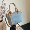 IELGY Denim Bag, Versatile Fashion Textured Messenger Bucket Bag