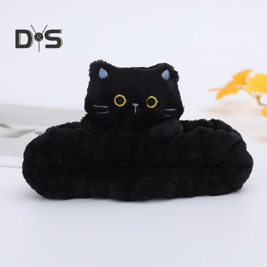 1/3Pcs Cartoon Cat Decor Headbands Coral Fleece Elastic Makeup Face Wash Hair Band Women Spa Headband