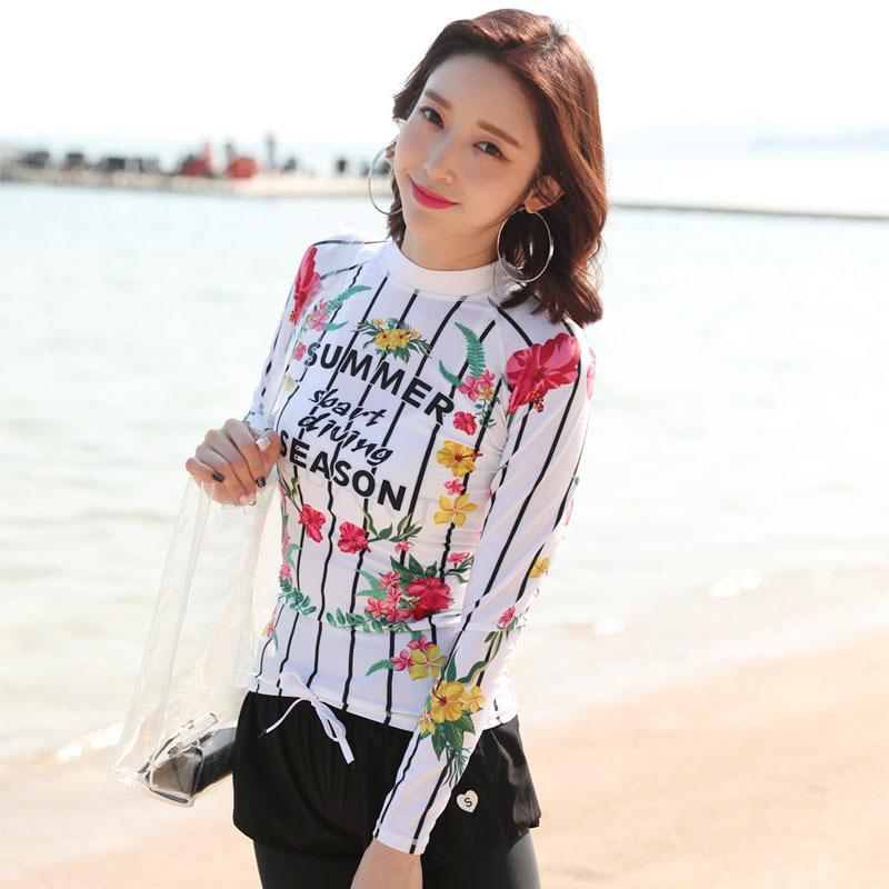 Women's Long Sleeve Sun Protection Swimwear: Wetsuit, Snorkeling Suit, Swimsuit, and Surfing Trunks - Korean Style