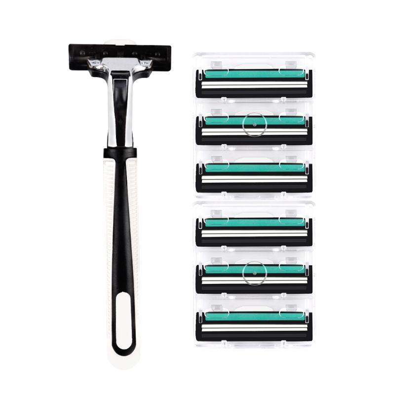 1 Rukojeť 30 ks Dvouvrstvé Pánské Manuální Žiletky Pro Standardní Holicí Strojek na Vousy