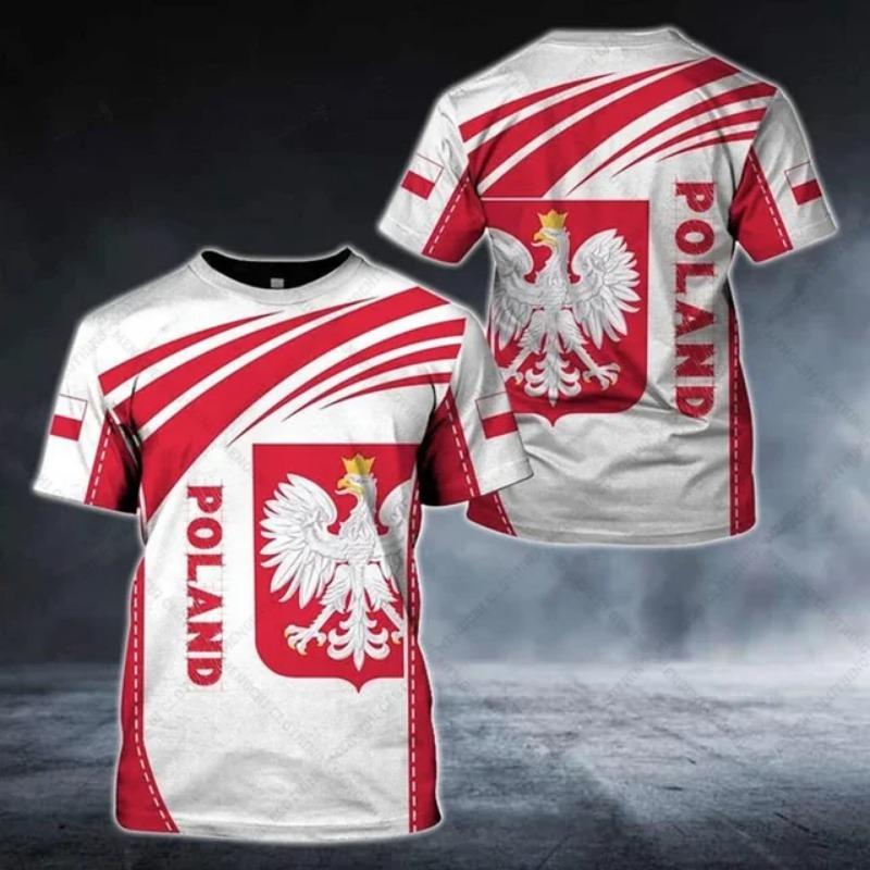 Odznak polské vlajky Warrior Camouflage 3D tištěný Pánské Crew Neck Krátký rukáv Oversized Volné Módní tričko Sportovní Rychleschnoucí