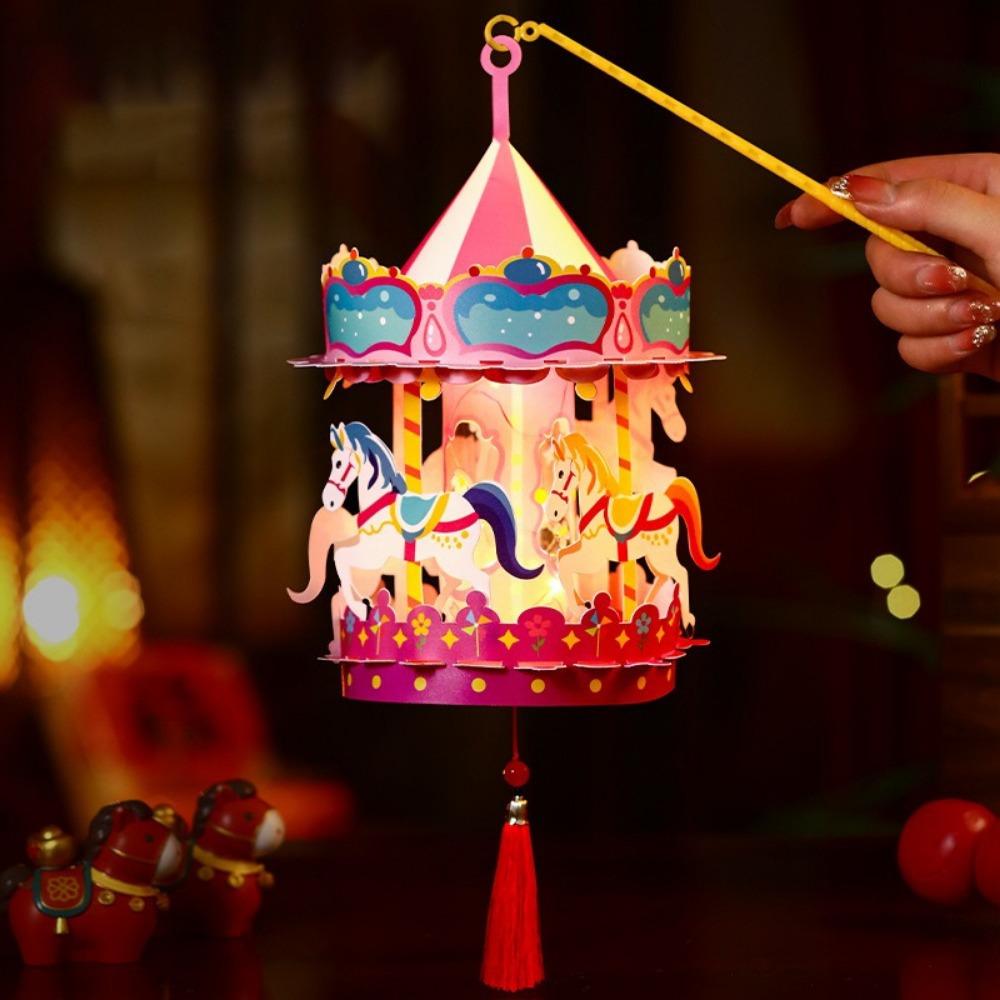 PVC Cartoon Carousel Lantern Handmade Luminous Lanterns Year of the Horse Lantern  New Year