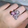 925  Luxury Water Drops Full Pink Zircon Bow Ring Ladies Party Engagement Jewelry Gift