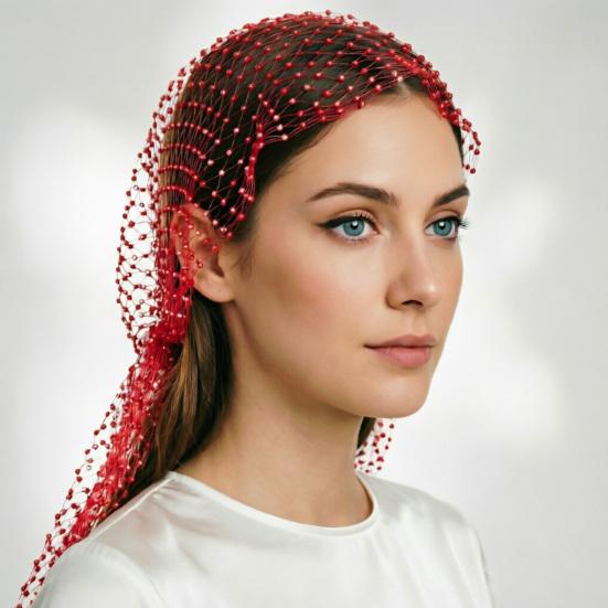 Visnet Hoed Glanzende Strass Steentjes Elastische Mesh Hoofdband met Geometrisch Patroon Zomer Strandfeest Nachtclub Rave Haaraccessoire