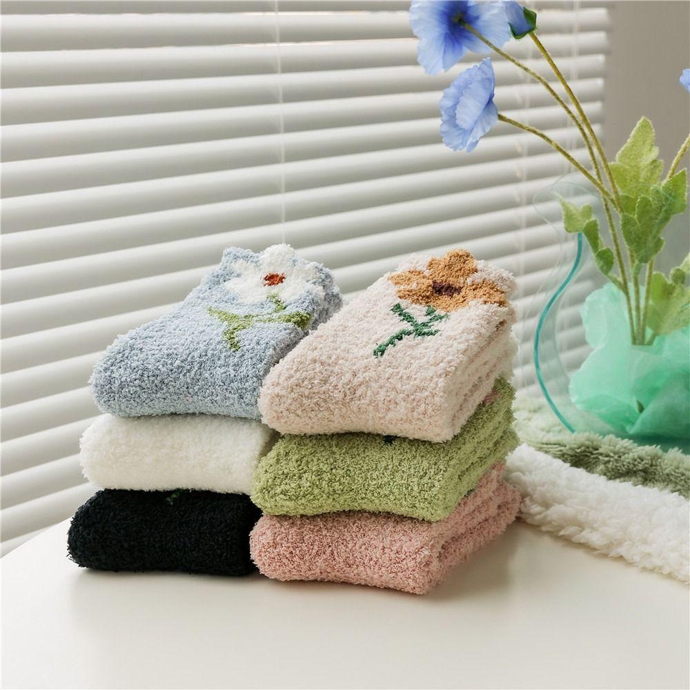 6Pairs Thickened Floor Plush Socks Winter Warm Socks Women Comfortable Coral Fleece Socks  Autumn