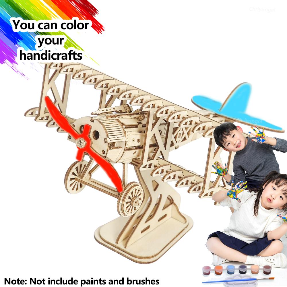 3D Wooden Puzzle Bi-Plane Aircraft Model Kits DIY Assembly 3D Puzzle for Adults Teens Brain Teaser Home Decor Crafts