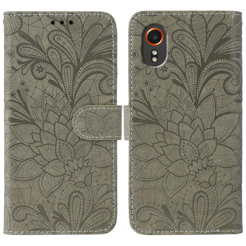 For Samsung Galaxy Xcover7 Case Lace Flowers PU Leather Flip Wallet Phone Cover