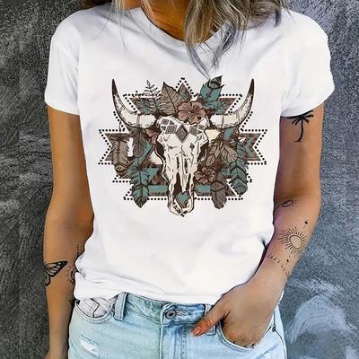Tricou de vară pentru femei Modă retro Mânecă scurtă Tricouri Casual Clasice Imprimate Topuri