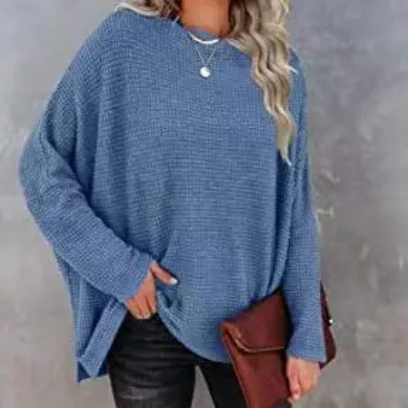 Women's Knitted Sweater Waffle Shoulder Slant Neck 2024 New Autumn Winter Women's Regular Loose Pullover Top