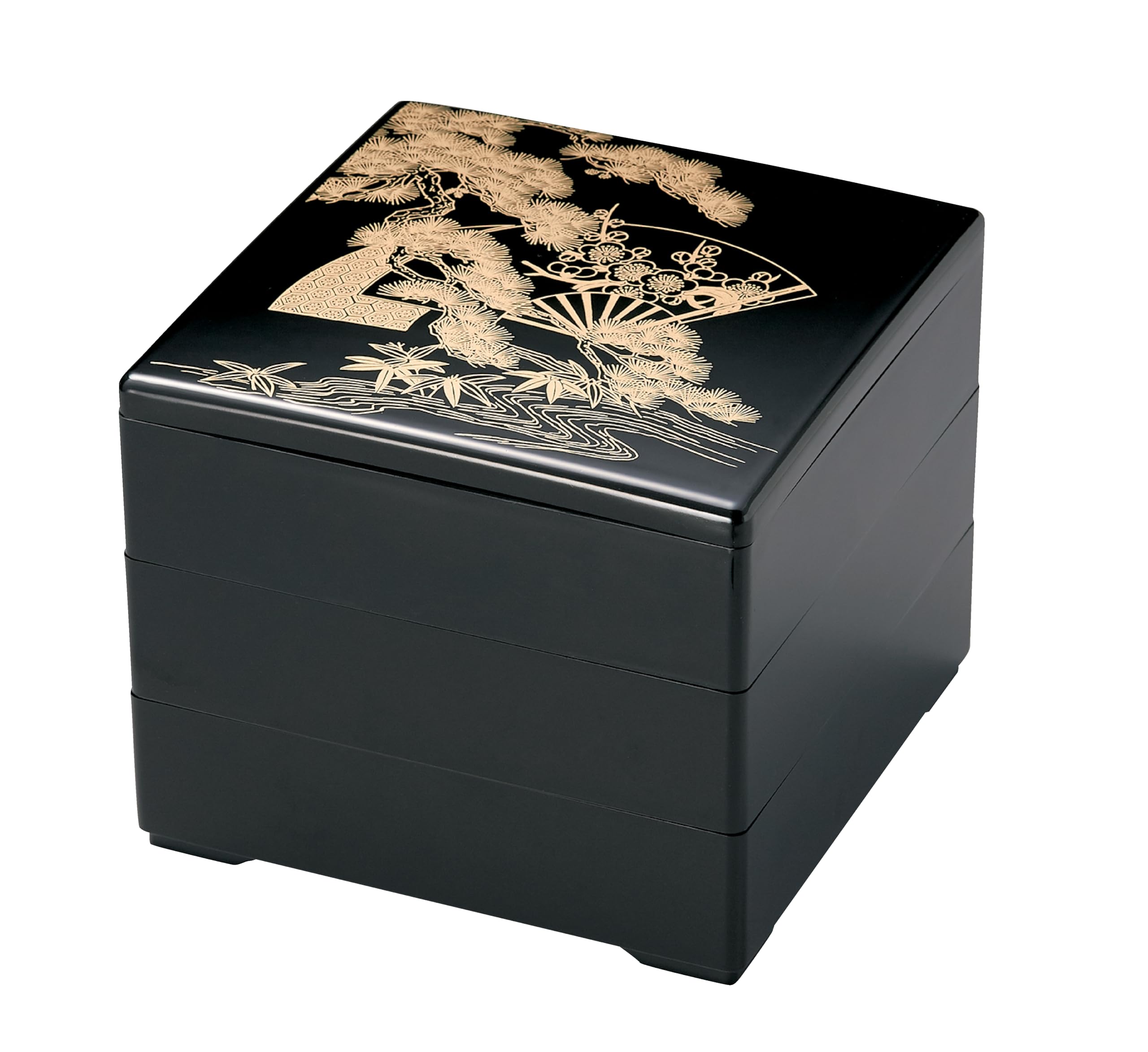 

Wakaizumi Jubako Чорний з дизайном сливи, лакований посуд, 6,5 дюймів (Трирівнева коробка), Сосна, Бамбук, (Чорний інтер єр), H-158-67A чорний