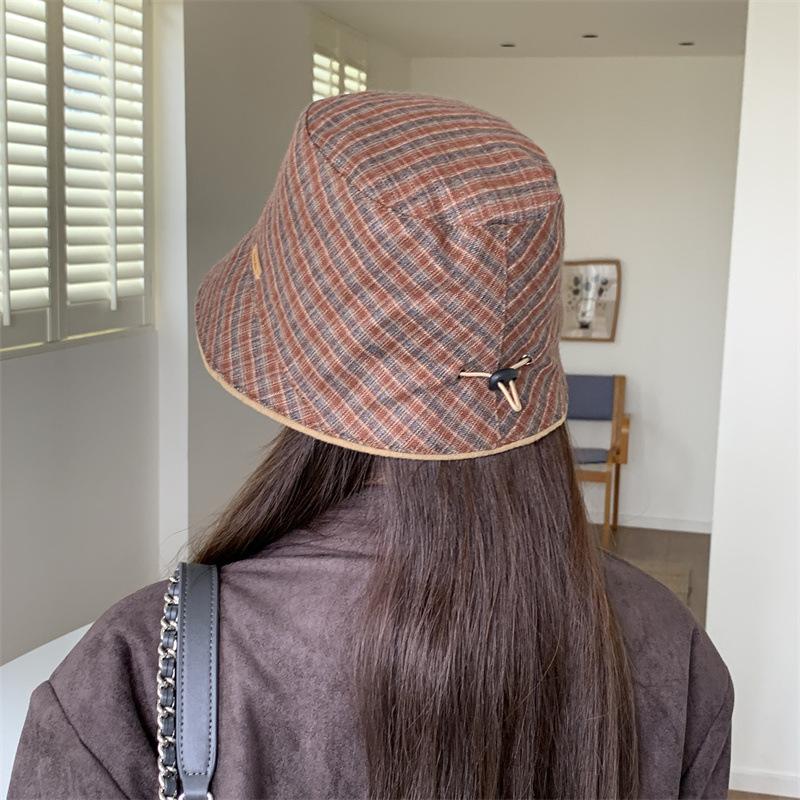 Autumn and winter French high-end elegant irregular basin hat women's small fragrant style simple plaid fashion bucket hat