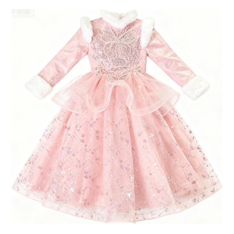 Girls Formal Dress Wedding Piano Performance Winter Thick Fleece Princess Gown