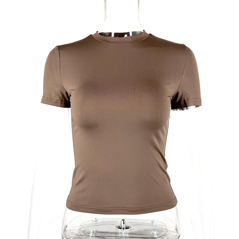 

2025 European & American Style Women s Slim Fit Short Sleeve Round Neck T-shirt - Kardashian Inspired Extra Large света кофе