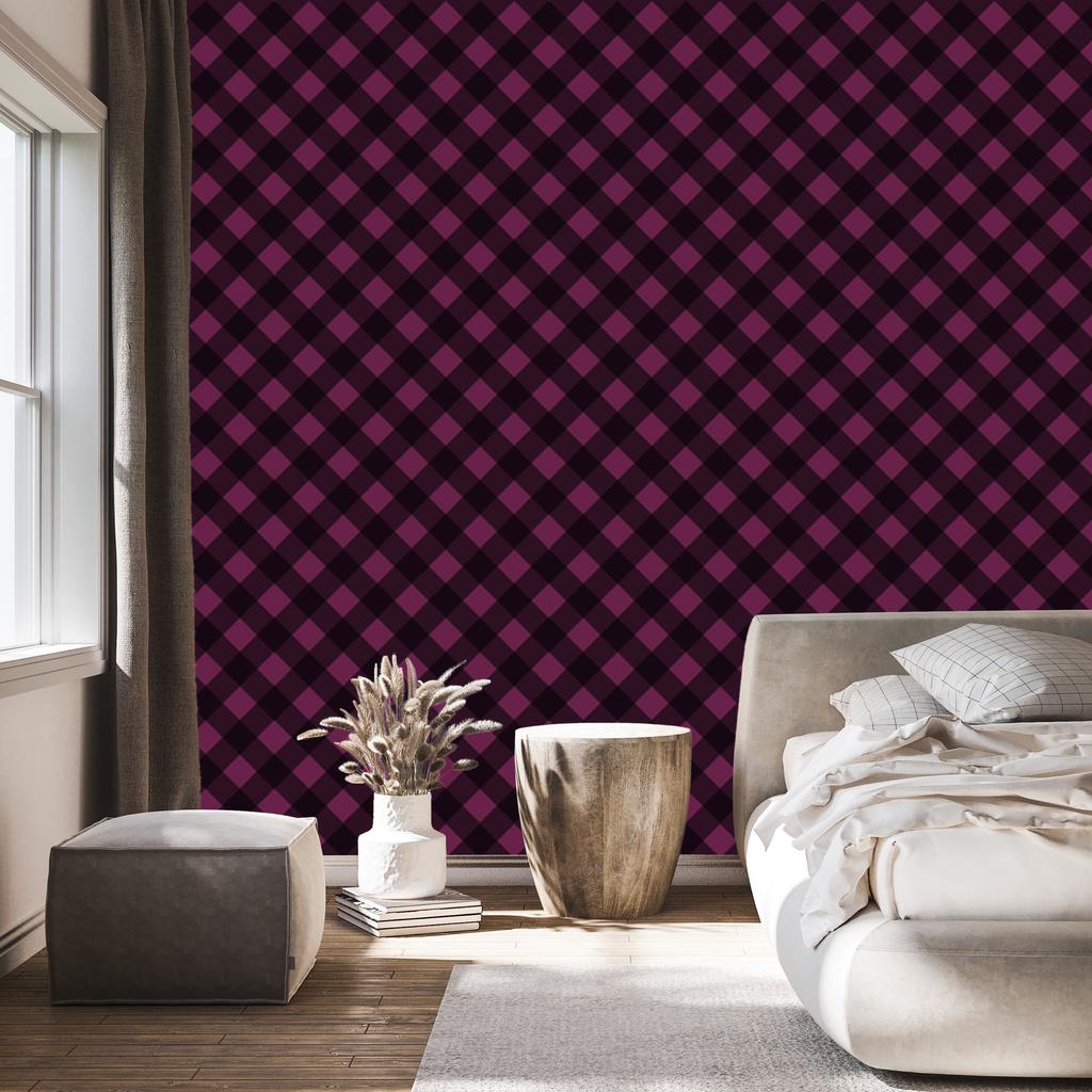 Halloween Plaid Wallpaper Burgundy, Black and Plum 50x1000