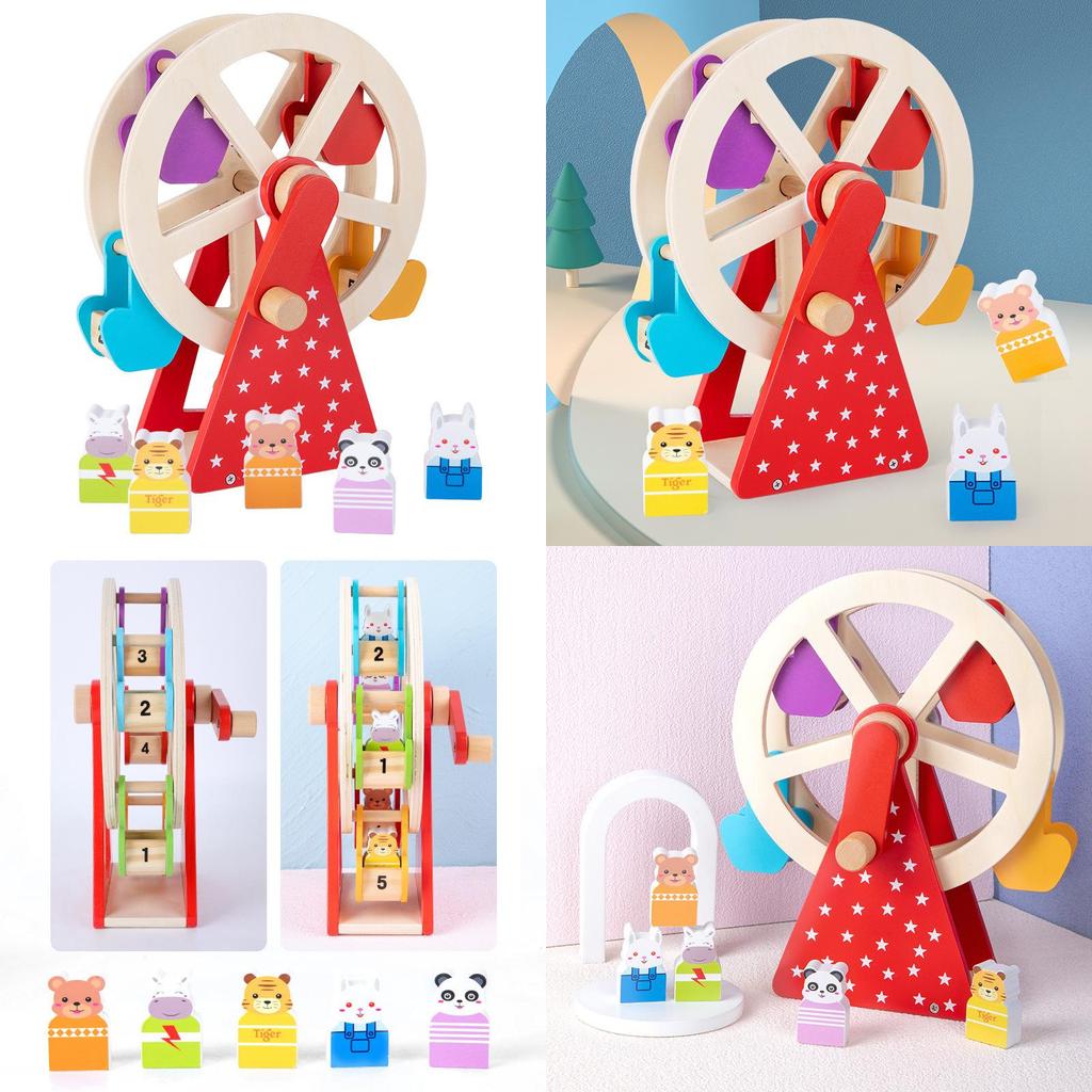 Wooden Hand Animal Crank Ferris Wheel Puzzle Toy For Kids Development Learning