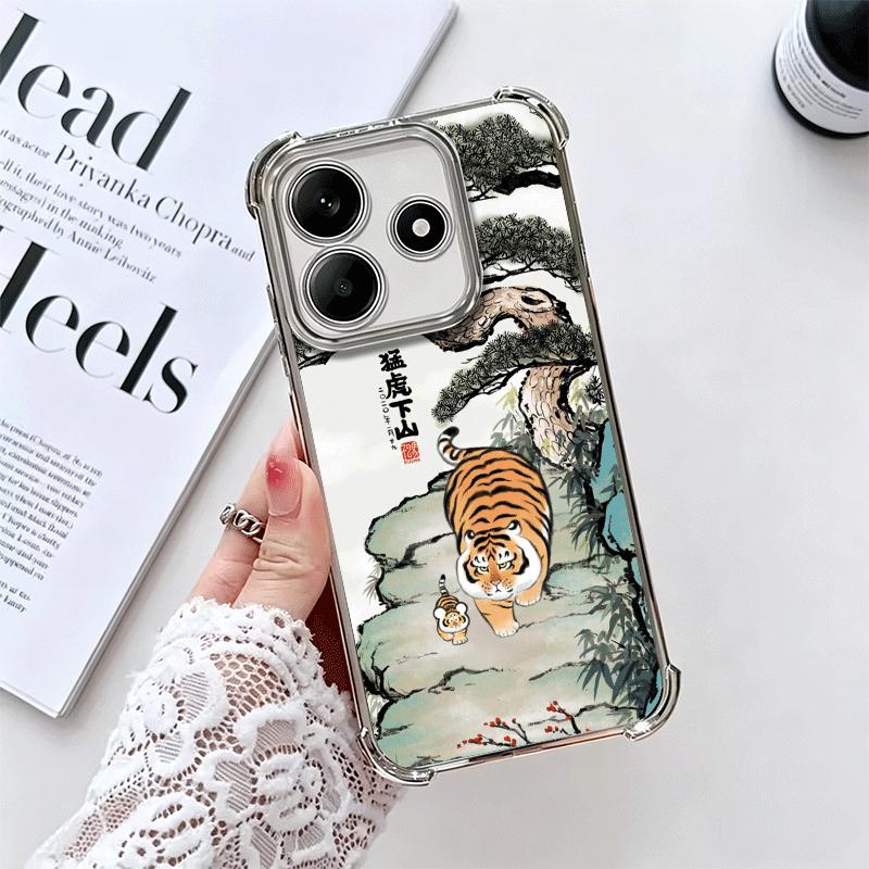 

Cartoon Fat Tiger Funny Plating Phone Case For Xiaomi Redmi Note 14 15 Pro Plus 13 12 11 11S 11T 10 9S 9 5G Anti-Fall Airabag Co Redmi Note14ProPlus