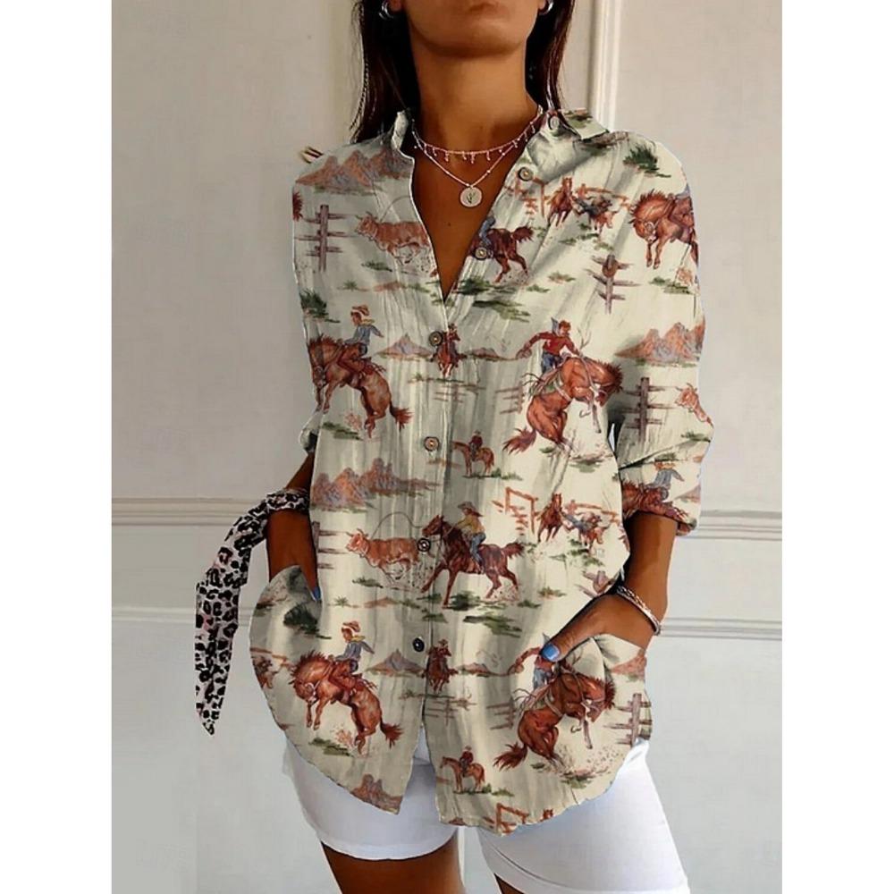 Sommer Damenhemd Blume Aktiv Stilvolle Bluse Reverskragen Bluse Damen Langarmhemden Damenkleidung Damenkleidung