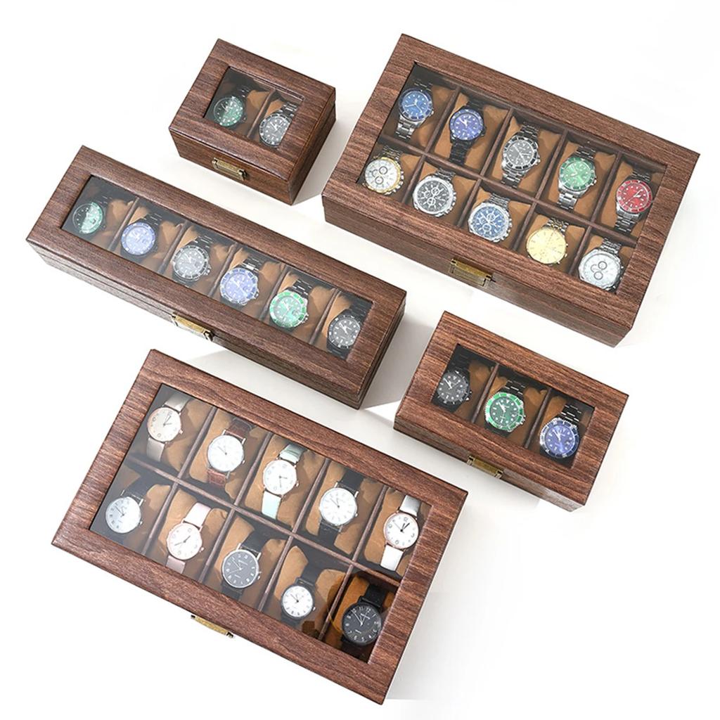 Hot Sale Retro Imitation Wood Grain Pu Leather Display Storage Collection Organizer Watch Box for Watch Display Box Gifts