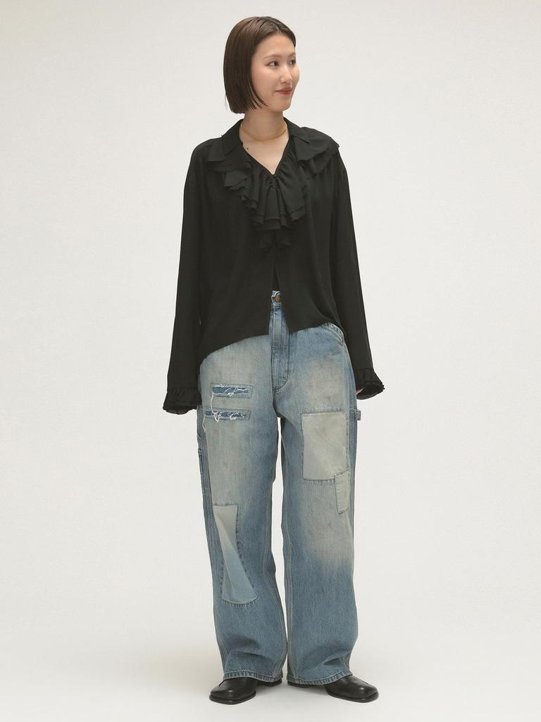 Beams Boy Women's Large/Small Shirt, M.Amnz_RuflBlous, Black, Free Size, 13110450452