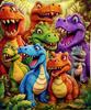 Jolie Tapisserie Murale Dinosaure Cartoon Multicolore Jungle, 8 Types Tyrannosaure Forêt Tropicale Feuille Verte Impression Murale, Enfants Garçons