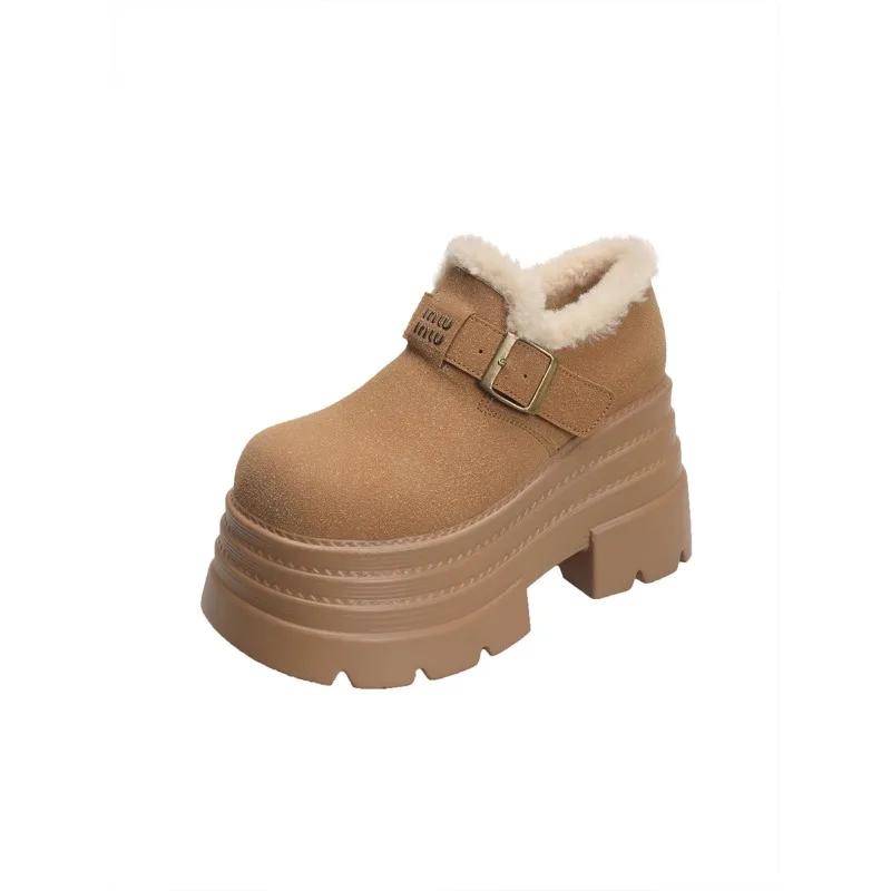 New Women Winter Warm Snow Boots 10CM High Platform Short Booties Designer Suede Leather Cotton Shoes Woman Ankle Botas Mujer