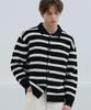 Nodu Scalloped Stripe Collar Knit Cardigan [Black]